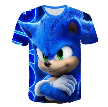 Poletje 2021 Sonic T-shirt Fantje Dekleta Japonski Anime Risanke Kratki Rokavi T-shirt Družino Kratka Sleeved Otroka Prevelik Vrh 110870