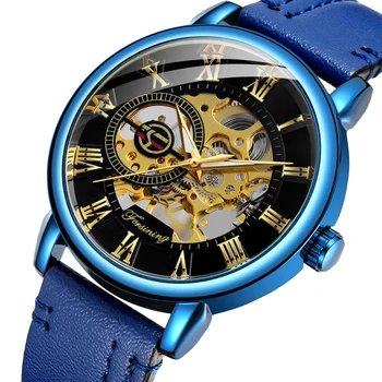 Forsining mehanske ure moške prosti čas čarobno barva modra mehansko gibanje avtomatsko mehansko uro zapestje gledati črno wat 1295