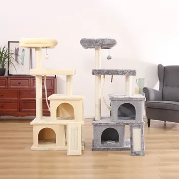 Mačka Drevo Play House Condo Kocka Jama Platformo Scratcher Post in Žogo Mačka Igrače Pohištvo 150316