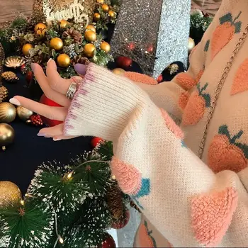 Breskve jagode pulover ženske kolegij slog 2020 novo ohlapno zunanjo rabo jesen in zimo, debel notranje nositi modni pulover 1651