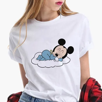 Disney T Shirt Poletje Kratek Rokav Priložnostne Bele O-vratu Tshirts Baby Minnie Mickey Mouse Tiskanja Harajuku T-majice Ženska Oblačila 176