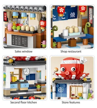 SEMBO Mini Bloki Serije Japonski Mesto Street View Takoyaki Hrane Obrito Led Trgovina Številke Gradnike Modela, Igrače Za Otroke 3428