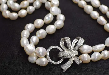 2rows sladkovodnih pearl beli barok 9-13mm ogrlice narave kroglice na debelo 20-22-palčni 4327