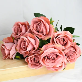 3pcs Rdeča Umetno Cvet Vrtnice Šopek Svile Rose Ponaredek Cvet Domu Dekorativni svate, Dekoracijo Valentinovo Cvet 4838