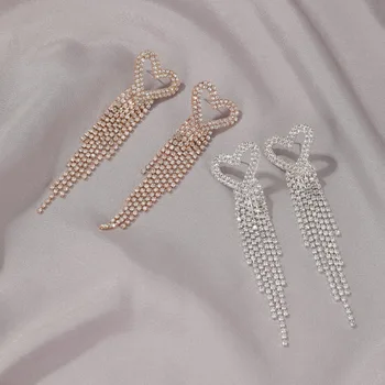 Luksuzne blagovne Znamke Kristalov v obliki Srca Tassel Zlato Barvo Visijo Uhani za Ženske Poroko Spusti Earing Poročni Modni Nakit Darila 5726