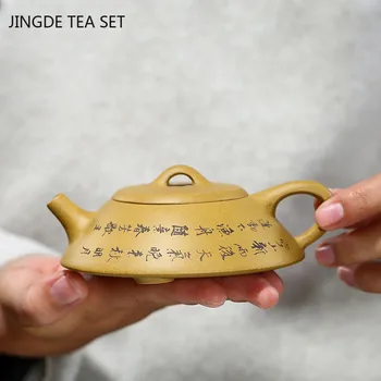 Kitajski Yixing čaj pot Ravno Kamen zajemalka Vijolično Gline Čajnik lepoto grelnik vode Surove rude Ročno Teaware Kravato Guanyin Čaj Slovesnosti 120ml 6210