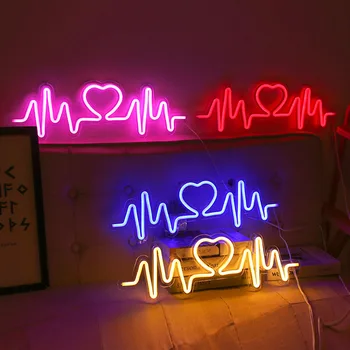 Srčni utrip Neon Znak Lučka LED Ljubezen Logotip Neon Luči USB Pogon za Ozadje Dekoracijo Sten Lučka za Valentinovo Najboljše Darilo 7014
