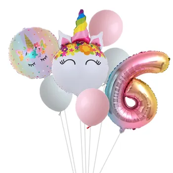 Rainbow Unicorn Balon Število Folijo Globos 1 2 3 4 Let Rojstni Dekoracijo Otrok Samorog Temo Stranki Poroka Kroglice Igrača 801