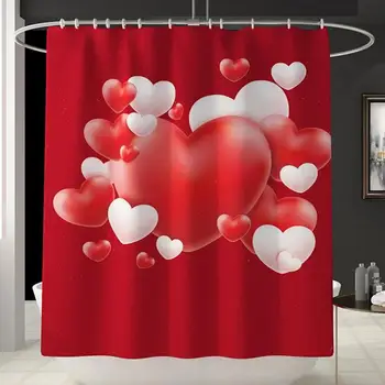 Tuš Zavesa Valentinovo Romantično Rdeče Srce Oblika Nepremočljiva Poliester Kopel Zavesa Za Kopalniške Opreme Z 12 Kljuke 9351