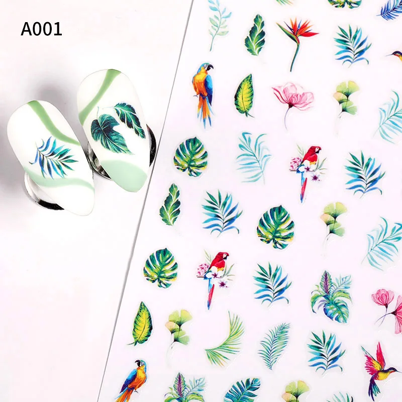 Harunouta Poletje Preprost Zeleno Temo 3D Nalepke, Nalepke Cvetnih Listov Drevesa Sping Ptica DIY Drsnik Za Manicuring Nail Art Obloge 3